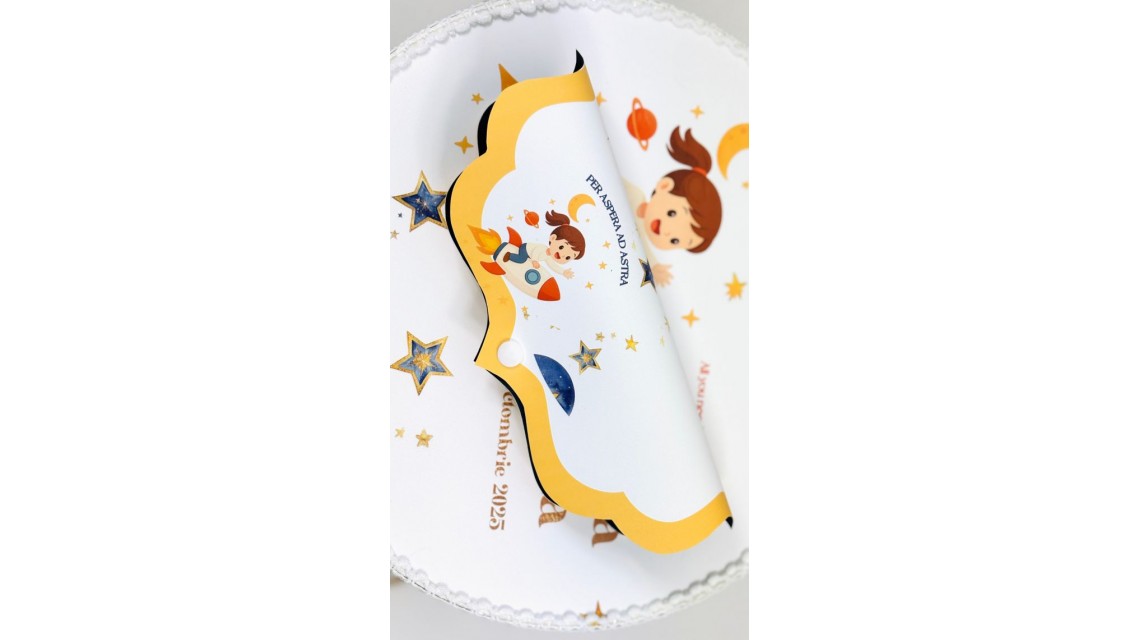 Trusou de botez Galaxy Girl tematică cosmică, stele și rachetă roz 10